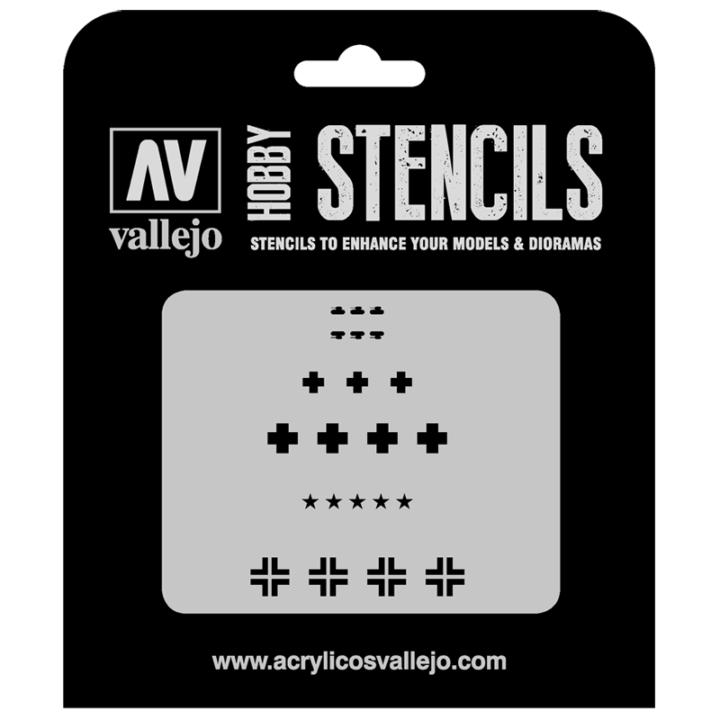 ST-AFV001 Vallejo Hobby Stencils - Assorted German WWII Tank Marks, 1/35 Scale