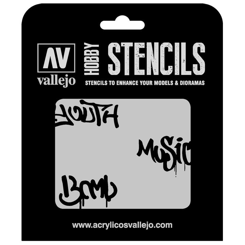 ST-LET003 Vallejo Hobby Stencils - Street Art no. 1, 1/35 Scale